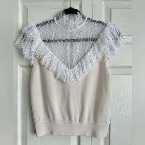 Alice + Olivia Beth Lace Ruffle High Neck top